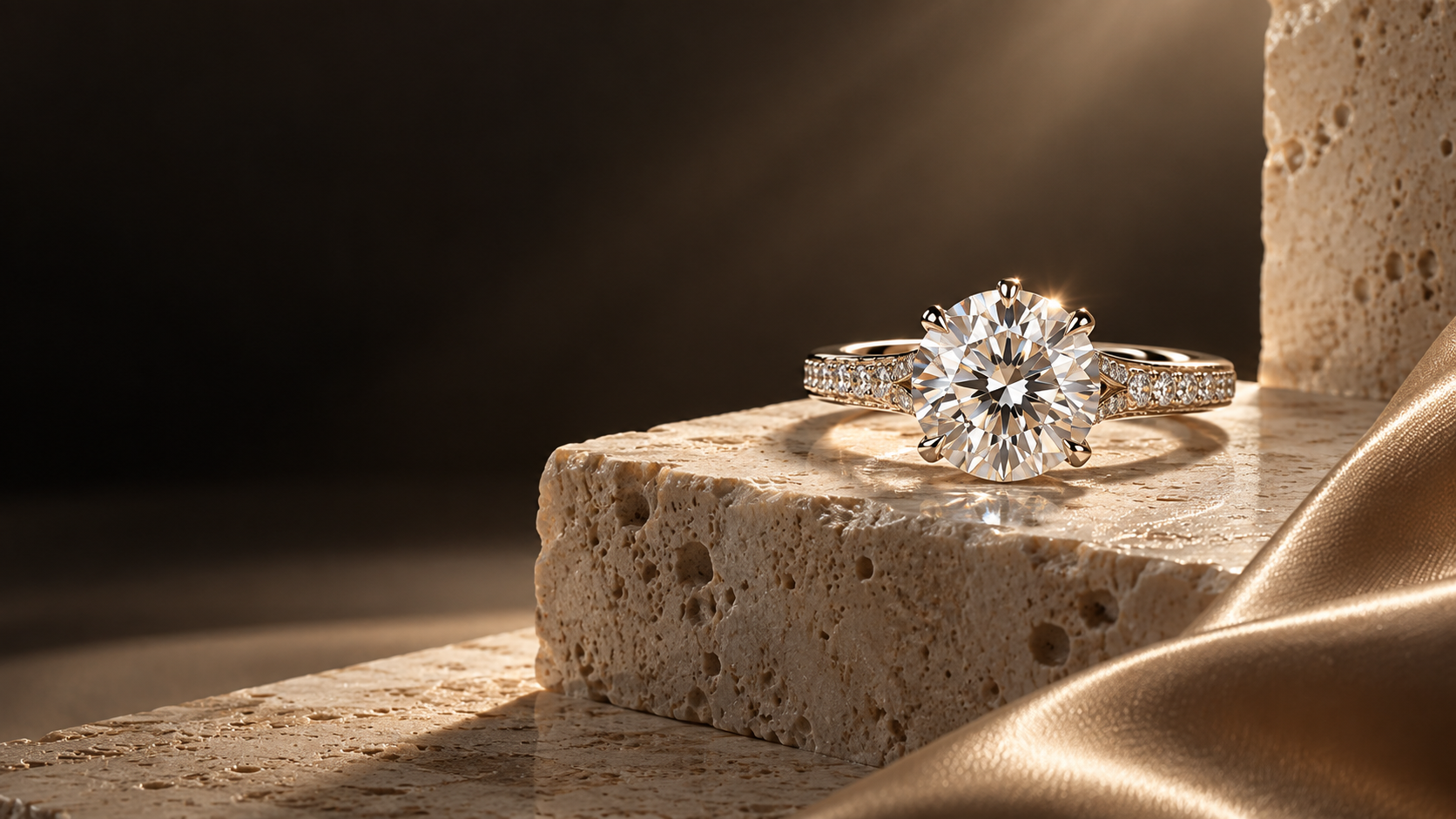 Signature round moissanite engagement ring in a luxury campaign setting